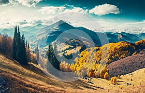 Beautiful panorama of mountains autumn valley panora, nature, landscapes photo