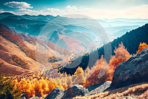 Beautiful panorama of mountains autumn valley panora, nature, landscapes photo