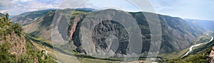 Beautiful panorama of mountains and twisting river, rest in remote area of Altai