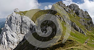 Panorama picture of RoÃÅ¸kopf peak, a part of 5 Gipfel ferrata in Rofan Alps, The Brandenberg Alps, Austria, Europe photo