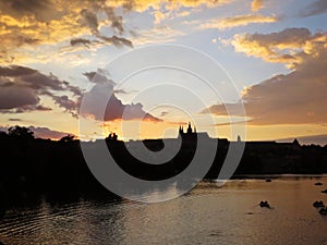 Beautiful Panorama of Prague Old Historical Castle During Sunset, Hradcany, Czech Republic