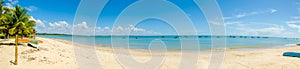 Beautiful panorama of red crown beach in Porto Seguro in Brazil in Bahia, deserted, with some fishing boats, a coconut tree