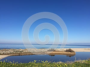 Beautiful panorama of the Sardinian beaches with the shore and golden sand and crystal clear water