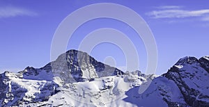 Panorama of Snow Mountain Range Landscape with Blue Sky from Pilatus Peaks Alps Lucern Switzerland