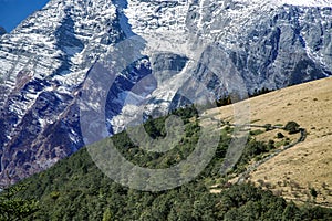 Beautiful panorama of snowcapped Jade Dragon Snow Mountain