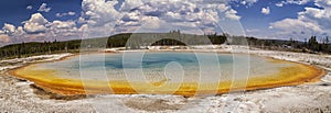 Beautiful panorama of Sunset lake at Black Sand Basin in Yellowstone National Park