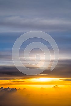 Beautiful Panorama Of Sunset Sunrise Above Clouds