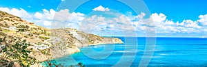 Beautiful Panorama with turquoise sea. View of Theseus Beach, Ammoudi, Crete, Greece. HD landscape