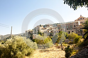 Beautiful panorama of Valldemossa, famous old mediterranean village of Majorca Spain.