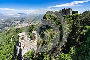Beautiful panorama view of the historical Torretta Pepoli and Venus Castle in Sicily, Italy photo