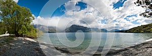 Beautiful panorama view of lake and mountain, Queenstown, South Island, New Zealand