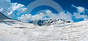 Beautiful panorama view of outside for landscape snow wall from Murodo station in Toyama, Japan The Murodo station