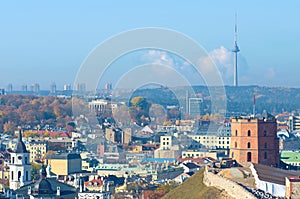 Beautiful panorama of Vilnius, Lithuania, with Gediminas castle, TV tower and bell tower of the cathedral