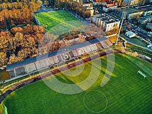 Beautiful panoramic aerial drone view to Konwiktorska Street Municipal Polonia Stadium Gen. Kazimierz Sosnkowski Polonia Warsaw photo