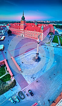 Beautiful panoramic aerial drone view on Warsaw Old town POL: Stare Miasto - the oldest district of Warsaw 13th century, Royal