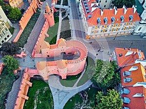 Beautiful panoramic aerial drone view on Warsaw Old town POL: Stare Miasto - the oldest district of Warsaw 13th century, Royal