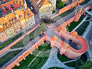 Beautiful panoramic aerial drone view on Warsaw Old town POL: Stare Miasto - the oldest district of Warsaw 13th century, Royal