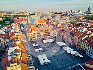 Beautiful panoramic aerial drone view on Warsaw Old town POL: Stare Miasto - the oldest district of Warsaw 13th century, Royal