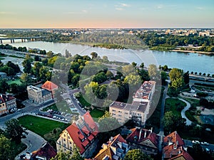 Beautiful panoramic aerial drone view on Warsaw Old town POL: Stare Miasto - the oldest district of Warsaw 13th century, Royal