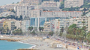 Beautiful panoramic aerial view city of Nice timelapse, France. Mediterranean sea, bay of Angels