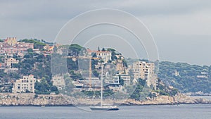 Beautiful panoramic aerial view city of Nice timelapse, France. Mediterranean sea, bay of Angels