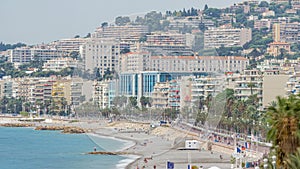 Beautiful panoramic aerial view city of Nice timelapse, France. Mediterranean sea, bay of Angels