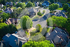 Aerial view of an upscale sub division in suburbs of USA photo