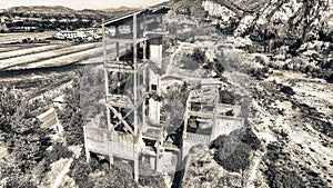 Beautiful panoramic aerial view of Marble Quarry in Italy - Abandoned old industry equipment