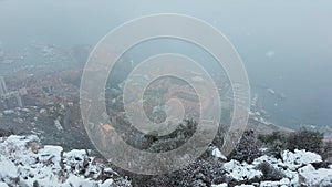 Beautiful Panoramic Aerial View of Monaco Under The Snow