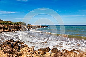 Beautiful panoramic sea view on Ayia Napa near of Cavo Greco, Cyprus island, Mediterranean Sea. Amazing blue green sea and sunny photo