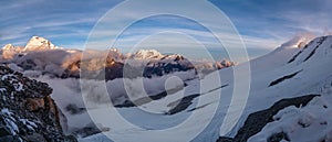 Beautiful panoramic shot of a High Himalayas from Mera peak high camp site at 5700m. You can see a Makalu eight-thousander 8481m photo