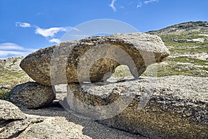 Beautiful panoramic summer steppe landscape of stone mountains