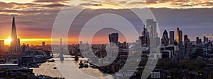 Beautiful, panoramic sunset view of the skyline of London