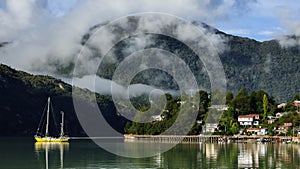 Beautiful panoramic view of the city of Caleta Tortel in Patagonia Chile. photo