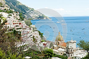 Beautiful panoramic view of the colorful Positano in the Amalfi Coast, Italy