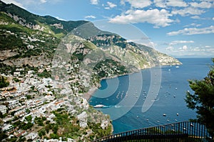 Beautiful panoramic view of the colorful Positano in the Amalfi Coast, Italy