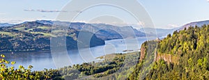 Beautiful panoramic view at the Columbia River and Vista House in springtime