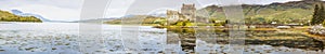 A beautiful panoramic view of Eilean Donan Castle in Scotland