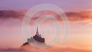 Beautiful panoramic view of famous Le Mont Saint-Michel tidal is