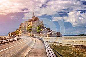 Beautiful panoramic view of famous Le Mont Saint-Michel tidal is