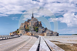 Beautiful panoramic view of famous Le Mont Saint-Michel tidal is