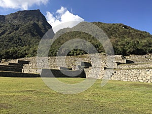 Beautiful panoramic view of famous mountains machu picchu peru, south america. Inca city, peruvian civilization. Green Landscape,