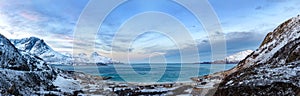 Beautiful panoramic view of fjord and landscape near Tromso, Norway