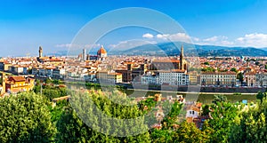 Beautiful panoramic view on heart of amazing Florence city on clear summer day, Firenze, Italy