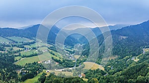 Beautiful panoramic view on hills and mountains near Annaberg town in the district  Lilienfeld, Lower Austria