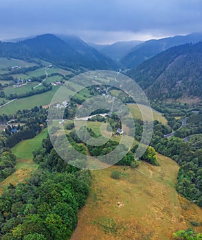 Beautiful panoramic view on hills and mountains near Annaberg town in the district Lilienfeld, Lower Austria