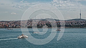 Beautiful panoramic view of Istanbul on a clear day. Ship at sea