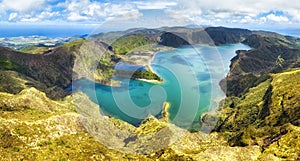 Beautiful panoramic view of Lagoa do Fogo lake in Sao Miguel Island, Azores, Portugal. Sao Miguel Island,