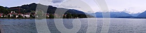 Beautiful panoramic view of Lake Lucerne and Lucerne city seen from a passenger boat