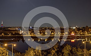 Beautiful panoramic view from Letna park at the Prague cityscape at night
